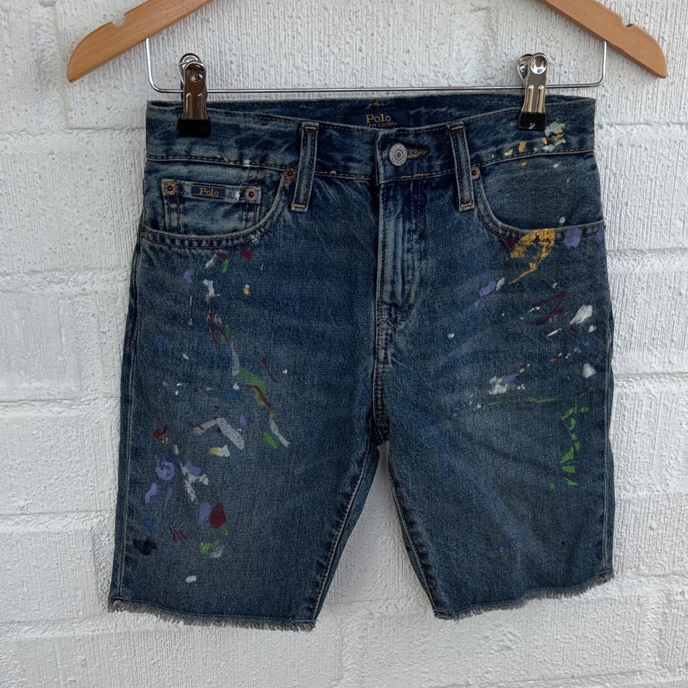 Polo Ralph Lauren Paint-Splattered Sullivan Slim Denim Shorts sz 12